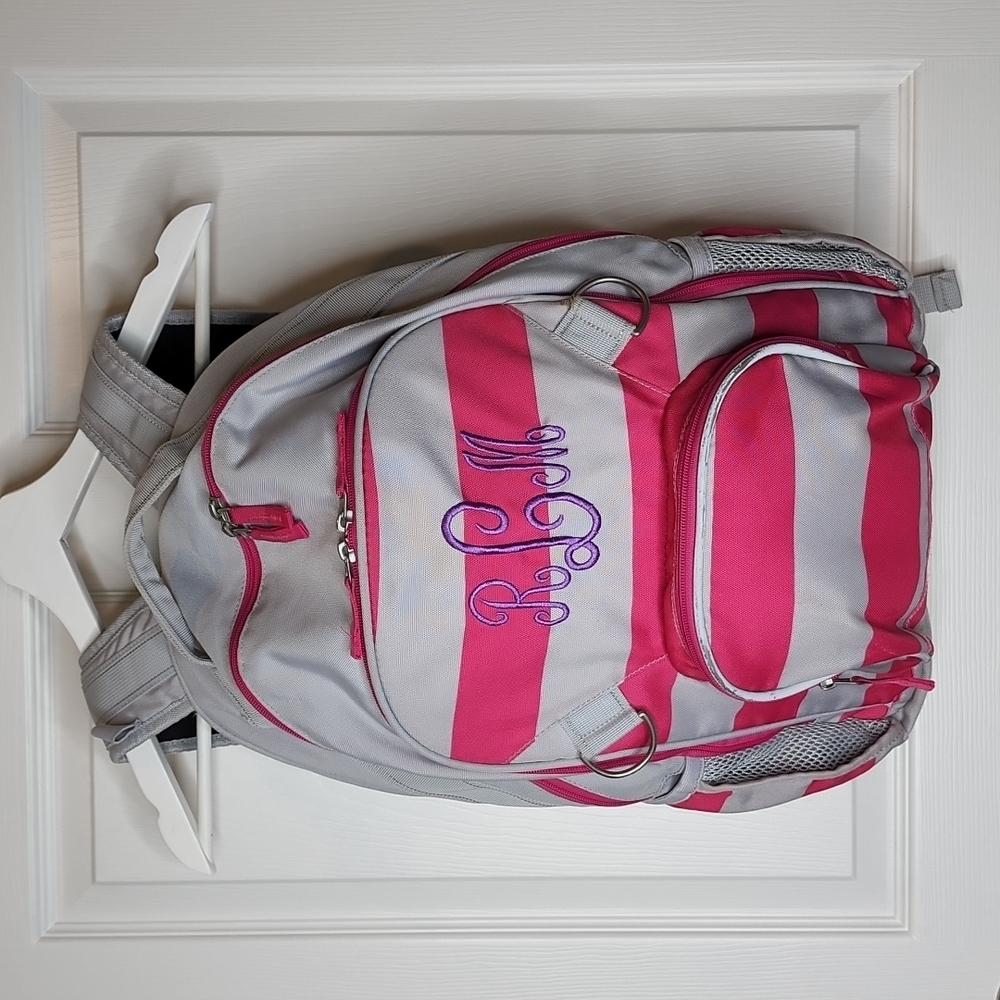 Pottery Barn Kids Fairfax Pink/Gray Stripe Gray Trim Large Backpack rLm